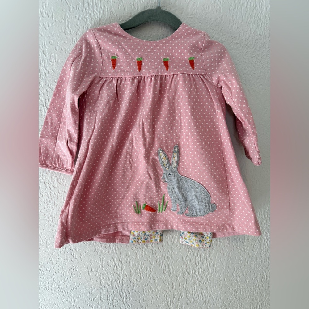 Baby Boden Pink Polka Dot Bunny Tunic with Floral Leggings